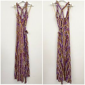Diane Von Furstenburg Samson Silk Maxi Wrap Dress in Ribbon Stripe Purple